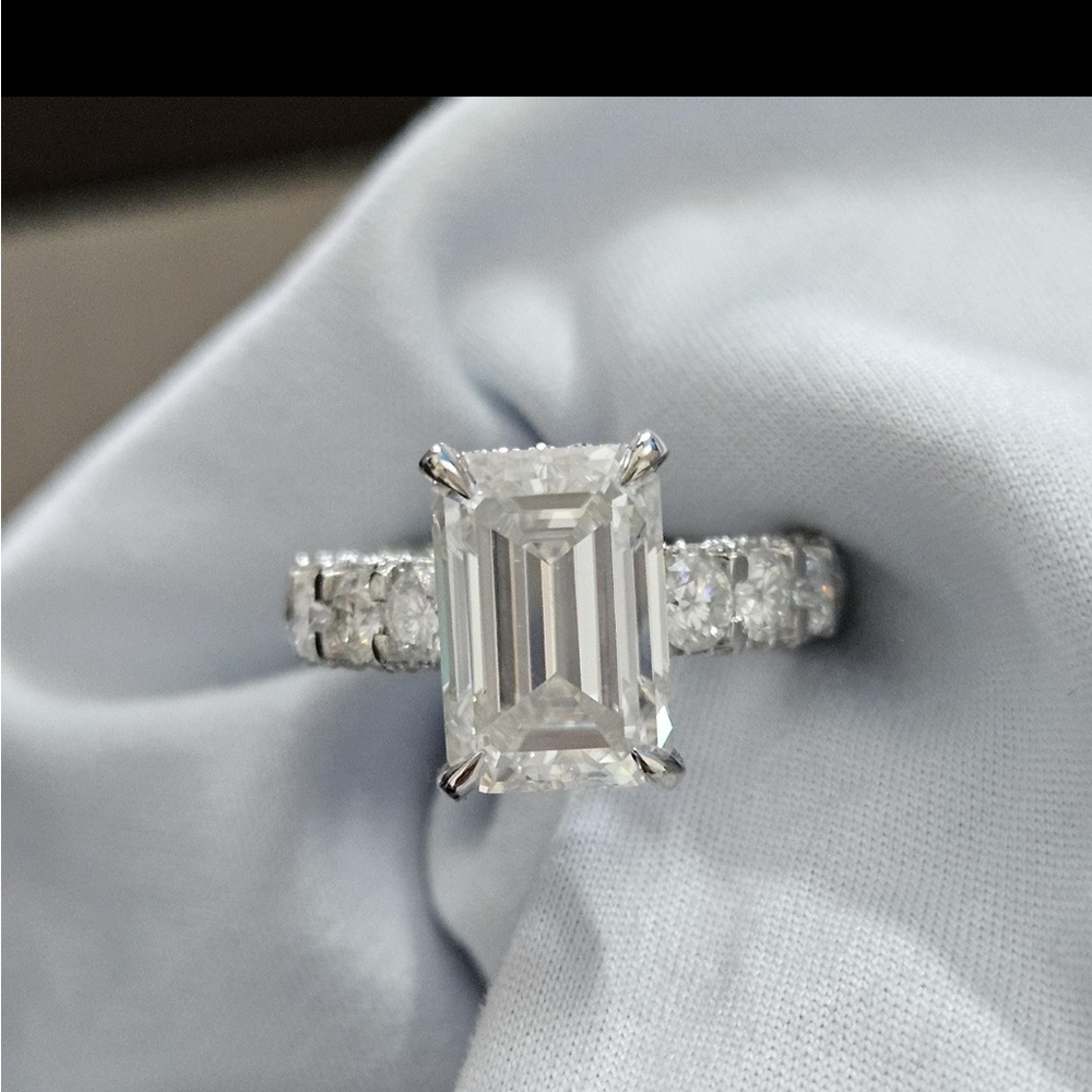 Elegant and Sustainable 4ct Moissanite Emerald Cut Diamond Ring